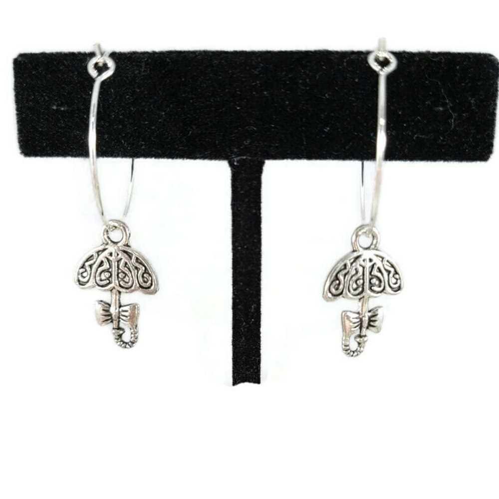Umbrella Charm Hoop Earrings